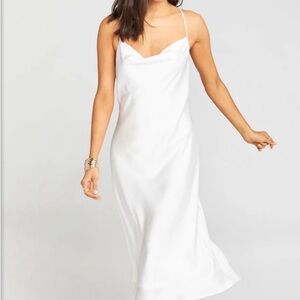 Show Me Your MuMu White Satin Cowl Midi Slip Dress